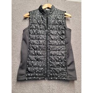 Chico's‎ Polka Dot Quilted Vest Women's S Black Zip Front Softshell